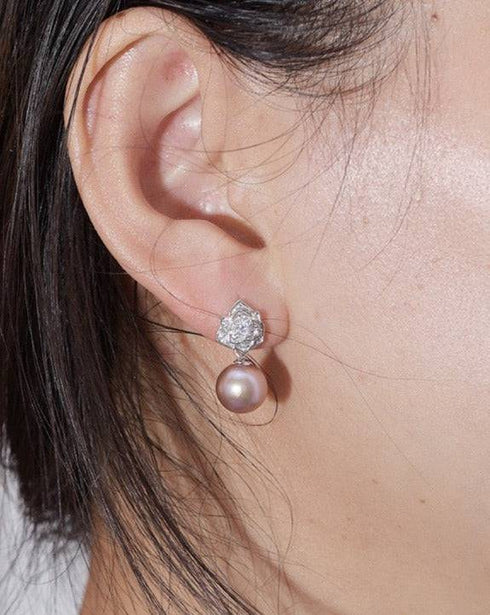 9-10mm Purple Freshwater Pearl & Floral Earrings - House Of Pearls